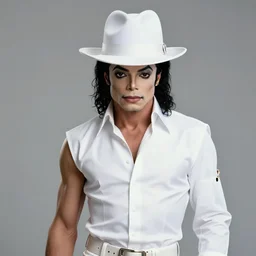 suspicious michael jackson!!! full medium concept art of muscular michael jackson!! in white fedora hat and white suit as muscular character, beautiful landscape, 4 k anime character anime concept art ink by akira toriyama, artstation