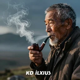 a closeup of an old fisherman, smoking a pipe, studio lighting