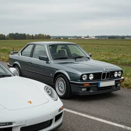 bmw e 3 0, porsche 9 1 1, realistic, 4 k