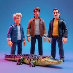 hyperrealistic rendering, alligator earthworm by bernie wrightson and killian eng and joe fenton, product photography, action figure, sofubi, studio lighting, colored gels, colored background
