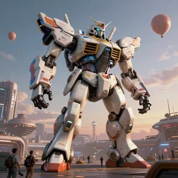a beautiful hyperrealistic ultradetailed 3 d render of a gigantic mecha guarding a sci - fi spaceport, by frank frazetta : 3, mech, unreal engine, octane render, gigantic, unreal engine, octane render, 3 d, brilliantly coloured, intricate, ultra wide angle, trending on artstation, dusk, volumetric lighting, hdr, polished, micro details, ray tracing, 8 k : 2, people, sphere, balloon, blurry, blur, depth of field, dof, bokeh, obscured, macro : - 1