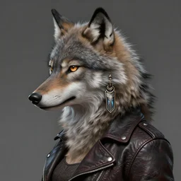Athro female wolf earing a leather jacket, Mark Edward Fischbach, intricate, highly detailed, furry digital painting, artstation, concept art, smooth, sharp focus, illustration, Unreal Engine 5, 8K, art by artgerm and greg rutkowski and alphonse mucha