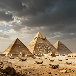 Swarm of locusts invading ancient Egypt skyline, epic, cinematic lighting, dramatic angle, horrifying