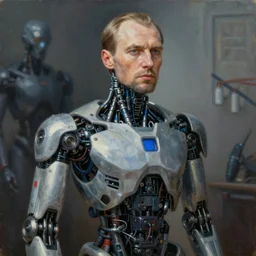 boris yeltsin cyborg by chris warner, oil on canvas, deep depth field, masterpiece, by donato giancola, trending on artstation, featured on pixiv, cinematic composition, hyper - detailed, hd, hdr, 4 k, 8 k