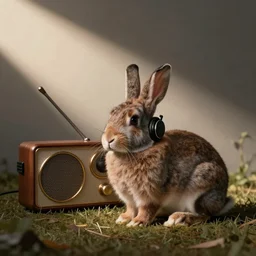 a rabbit listening to the radio