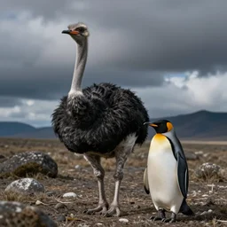 an ostrich penguin hybrid, an ostrich mixed with a penguin