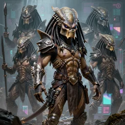 a portrait of the predator fantasy character portrait, ultra realistic, cinematic, concept art, wide angle, intricate details, hologram, highly detailed by greg rutkowski, aaron horkey, gaston bussiere, craig mullins, simon bisley, arthur rackham