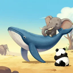 whale as elephant : as panda in the desert, photography side shot, by shunji dodo, 8 k resolution ( by kim jung gi ) ( by george morikawa ) ( by kentaro miura ) ( by eiichiro oda )