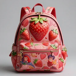 super beautiful cute backpack in shape of strawberry fruit, intricate artwork by tooth wu and wlop and beeple, greg rutkowski, very coherent symmetrical artwork, cinematic, hyper realism, high detail, octane render, unreal engine, 8 k, vibrant colors, smooth gradients, high contrast, depth of field, aperture f 1. 2