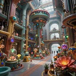 the interior of a vast colorful futuristic industrial complex with biomechanical machinery and beautiful objects, ultra detailed, complex, intricate, emotional, exquisite, hd, perspective, digital art