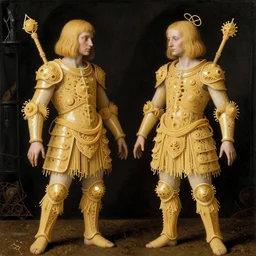 wide angle shot of siamese twins made of spaghetti, f / 1 6, intricate armor made of fractals of spaghetti, by giuseppe arcimboldo and ambrosius benson, renaissance, a touch of beksinski, realistic