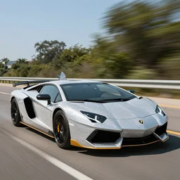 a shark driving a lamborghini wearing bling