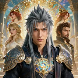 a stunning intricate exquisite imaginative exciting close up portrait of a final fantasy character, ornate magical intricate and soft by ruan jia, tom bagshaw, alphonse mucha, krenz cushart, beautiful palace ruins in the background, epic sky, vray render, artstation, deviantart, pinterest, 5 0 0 px models