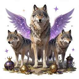 wolves and their treasures, cgsociety, fantasy illustration, magic and power of the wolf. ArtStation, unreal engine 5