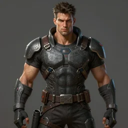 Muscular man wearing a techwear outfit, ultra wide lens shot , , pretty, beautiful, DnD character art portrait, matte fantasy painting, DeviantArt Artstation, by Jason Felix by Steve Argyle by Tyler Jacobson by Peter Mohrbacher, cinematic lighting