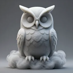 symmetrical detailed sculpture of an owl, made of Mist Smoke Clouds