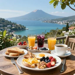 beautiful breakfast with beautiful stunning view