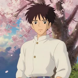 sakura, attractive male, in the style of studio ghibli, j. c. leyendecker, greg rutkowski, artgerm