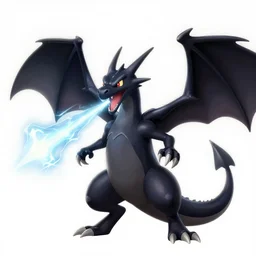 a 3 headed black dragon pokemon shooting electricity out of its mouth