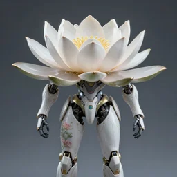 futuristic nymphaea themed mecha waterlily flower for upper body, floral knees, over - under shot, rococo, sci - fi movie, cinematic compositions, highly detailed, nymphaea, 8 k hd resolution, sazabi, biomechanical, bandai box art, zaku, makoto kobayashi, cyril rolando, zaha hadid, artgerm
