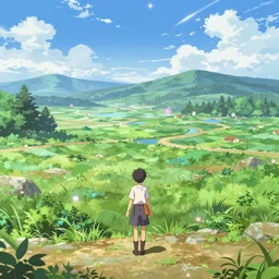 Beautiful Isekai anime landscape filled with magic