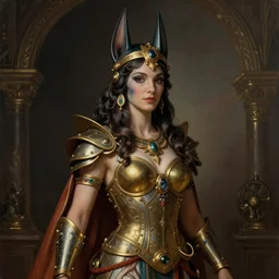 Mystical Valkyrie, Portrait of a beautiful female Atlantean Alien Anubis Warrior, Realistic, Regal, Refined, Detailed Digital Art, François Boucher, Oil Painting, Michael Cheval, Esao Andrews, Steampunk, Walt Disney (1937), Highly Detailed, Cinematic Lighting, Unreal Engine, 8k, HD