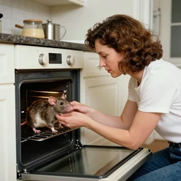 woman puts a big rat in the oven 90s by Laurie Lipton