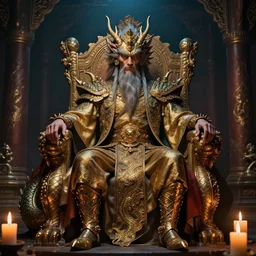 futurism art style of a dragon king sits on a throne by jean arp magic realism hyper realistic 2 0 0 mm lens candlelight