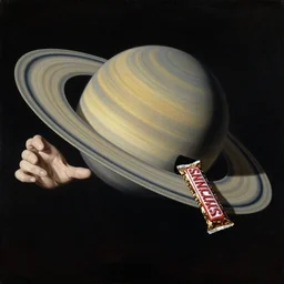 saturn devouring a snickers bar, goya painting, in the style of goya, in the style of black paintings, highly realistic