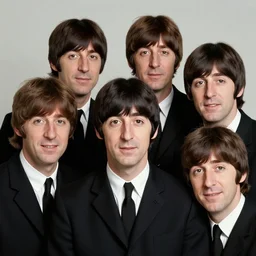 The Beatles group photograph in the 1970s, 70s, photograph, picture, realistic, hyperrealistic, 4k resolution, 8k resolution, HD Quality, very detailed, highly detailed, extremely realistic