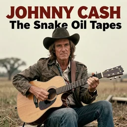 album cover for Johnny Cash: The Snake Oil Tapes, lost album, snake oil sponsorship