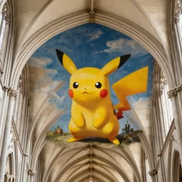 renaissance painting of a pokemon on a cathedral ceiling, masterpiece, highly detailed, wonderful hi - res photograph