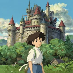 castle in the sky Laputa anime movie poster artwork by Michael Whelan and Tomer Hanuka, Rendering, full of details, by Makoto Shinkai and thomas kinkade, Matte painting, trending on artstation and unreal engine