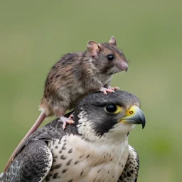 a rat riding on the back of a falcon