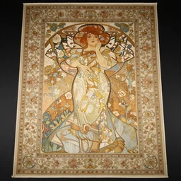 Japanese style simple and elegant floral tapestry, Persian carpet, soft colors, by mucha