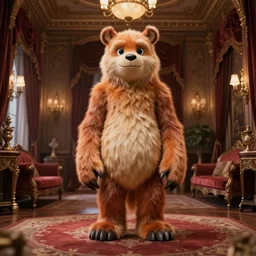 a photo of furry tall monster toy standing in the secret room of a mansion, digital art