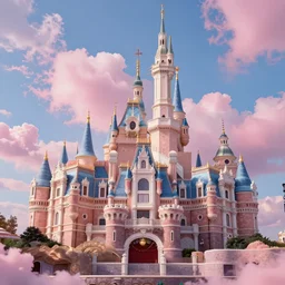 pink clouds float around disney castle, highly detailed, unreal engine, ultra hd, byshinkai makoto, trending on art - station