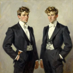 drake bell and josh peck, painting by jc leyendecker!! phil hale!, angular, brush strokes, painterly, vintage, crisp