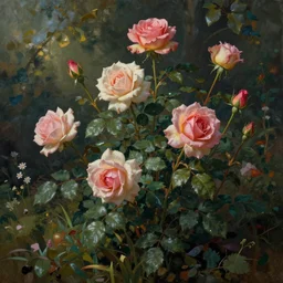 beautiful digital matte cinematic painting of whimsical botanical illustration roses by august macke artstation