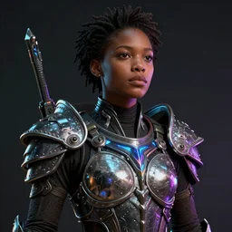 thandiwe newton portrait, dystopia core, apocalyptic, armor, warrior, dramatic, sharp focus, fiction, neon, fantasy, hyper detailed, digital art, trending in artstation, cinematic lighting, studio quality, smooth render, unreal engine 5 rendered, octane rendered, art style and nixeu and wlop and krenz cushart