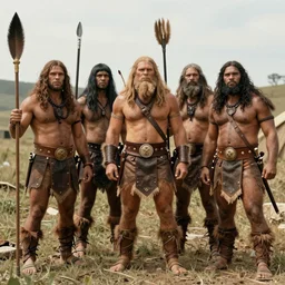 group vintage photograph of a warrior orc tribe with a human explorer, highly detailed