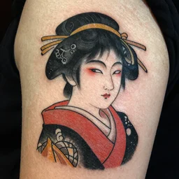 tattoo design, stencil, traditional Japanese, beautiful portrait of a girl by artgerm, artgerm, digital art