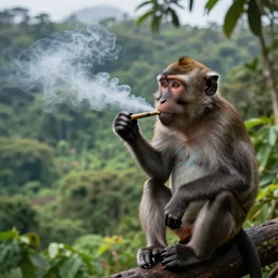 a monkey smoking a blunt, jungle landscape, smoke, photograph, national geographic, canon eos r 3, 4 k, raw