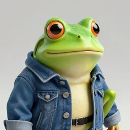 full head photo portrait of a cute frog made of jeans jacket, medium shot, super realistic, crisp details, sharp, detailed, intricate, volumetric lights, cinematic, shot with hasselblad, octane render