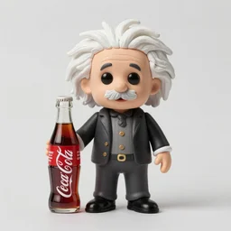albert einstein advertising coca cola on his youtube channel, stop motion vinyl action figure, plastic, toy, butcher billy style