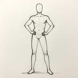 man standing with hands on his hips, front view, full body drawing, high quality, digital sketch, figure drawing, low detail, stick figures, pose reference, drawing study,