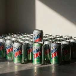 photograph of a room full of mountain dew cans