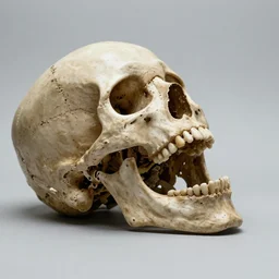 human skull laying on its back with mouth open