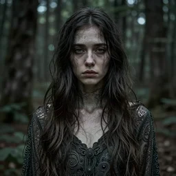 portrait, woman thbcje, in a forest gwe 2 s, sad, lost, mysterious, intricate details, sharp focus, art by wlop, trending on artstation, deviantart