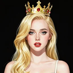 a striking hyper real manga illustration of Elle Fanning with a crown by Kentaro Miura